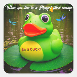 Duck Frog Swamp Square Sticker