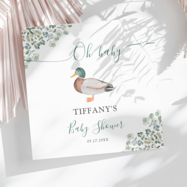 Duck Gender Neutral Greenery Baby Shower Napkin (Creator Uploaded)