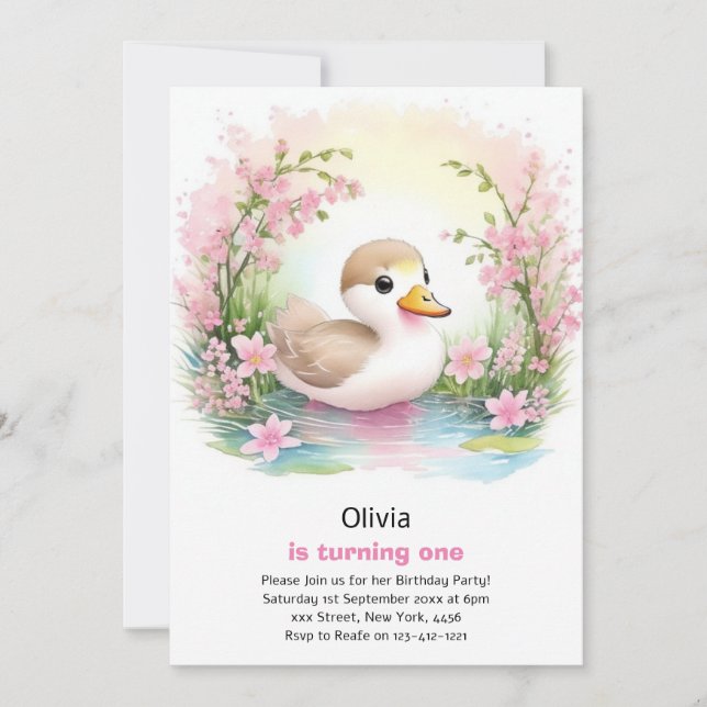 Duck Girl First Birthday Invitation (Front)