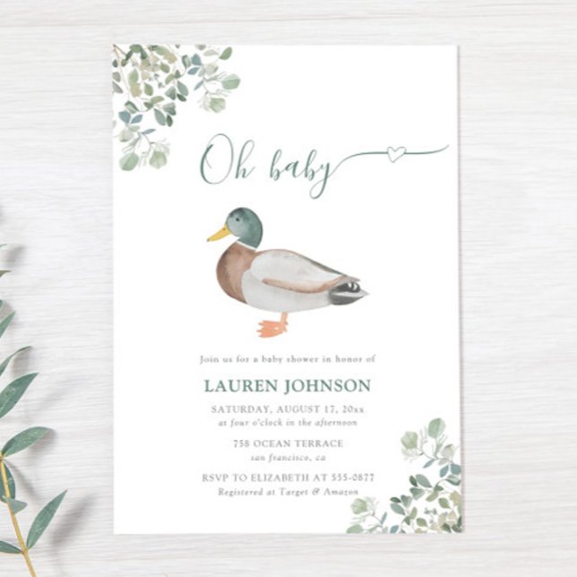 Duck Greenery Gender Neutral Baby Shower Invitation (Creator Uploaded)