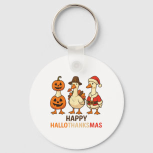 Duck Halloween And Merry Christmas Happy Hallothan Key Ring