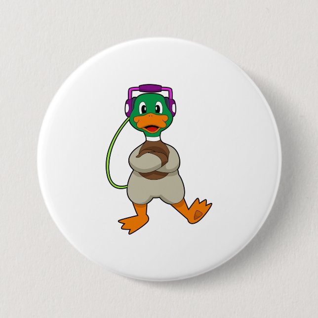 Duck Headphone Music 7.5 Cm Round Badge (Front)