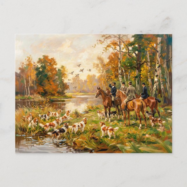 Duck Hunt on Horseback with Spaniels Postcard (Front)