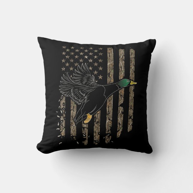 Duck Hunter American Flag Waterfowl Hunting Camouf Cushion (Front)