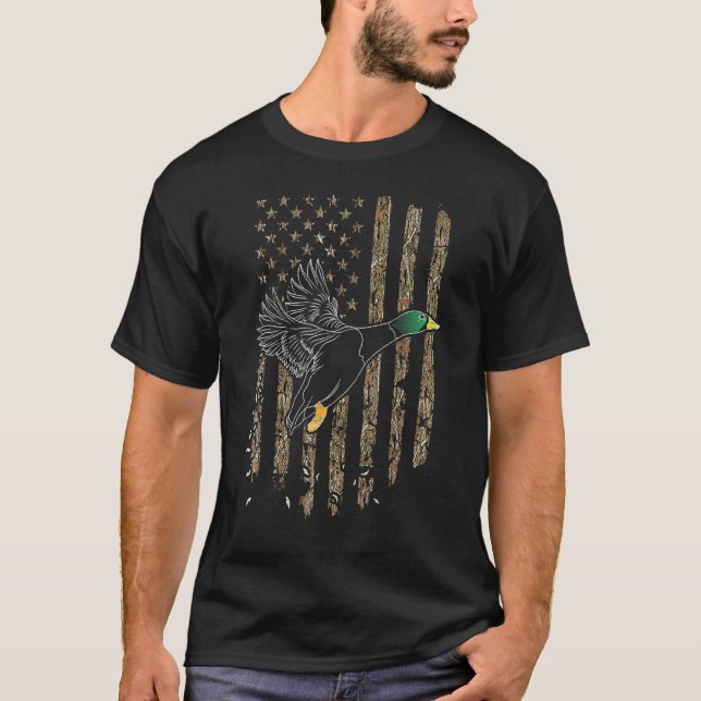 Duck Hunter American Flag Waterfowl Hunting Camouf T-Shirt (Front)