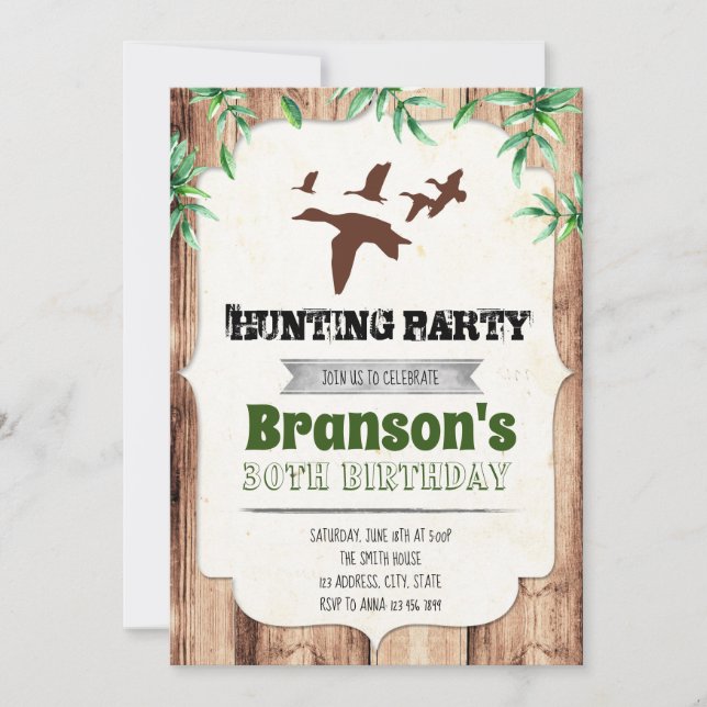 Duck hunting adult birthday invitation (Front)