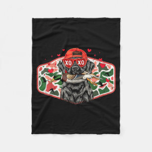 Duck Hunting Black Lab Camo Valentine's Day Xoxo H Fleece Blanket