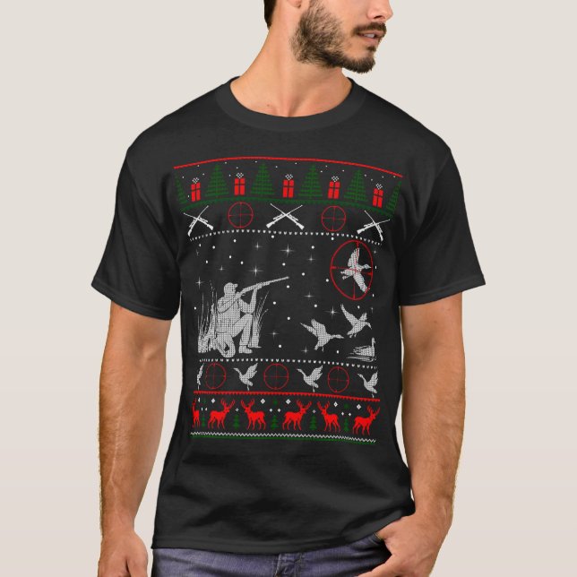 Duck Hunting Hunter Christmas Gift Ugly Christmas T-Shirt (Front)