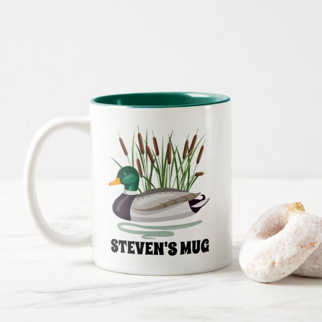 Duck Hunting Mallard Hunter Two-Tone Coffee Mug (With Donut)