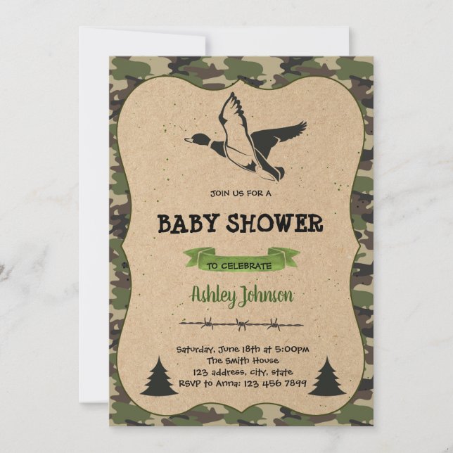 Duck hunting party theme invitation card (Front)