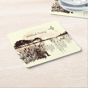 Duck Hunting  Square Paper Coaster