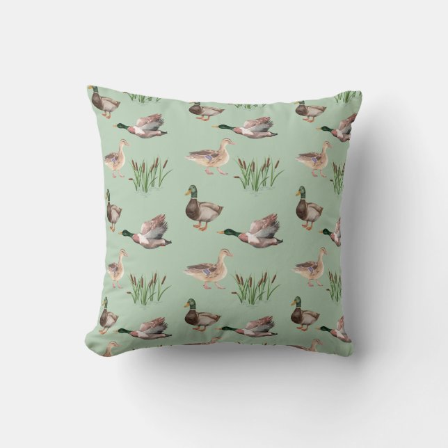Duck Hunting Throw Pillow Mallard  (Front)