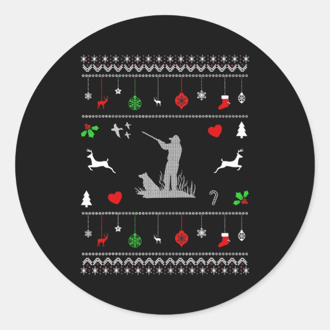 Duck Hunting Ugly Christmas Design Hunter Classic Round Sticker (Front)