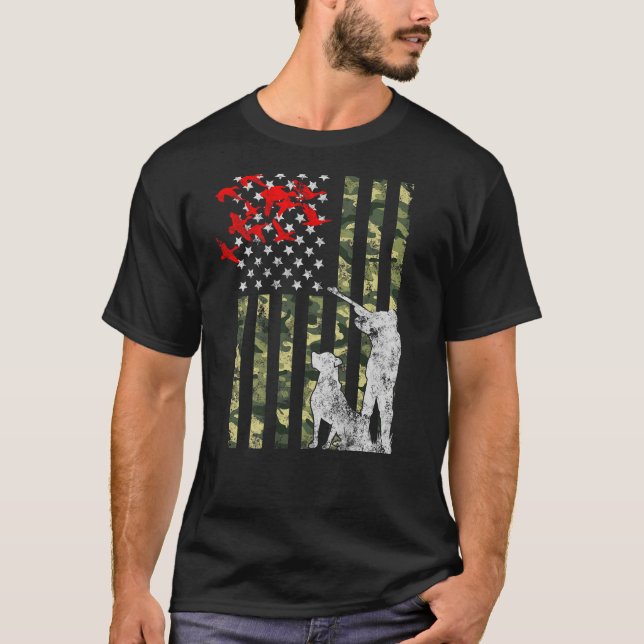 Duck Hunting with Dog gift American Camouflage USA T-Shirt (Front)