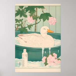 Duck in Bathtub Art Print Japanese Ukiyo-e Style