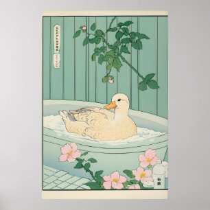Duck in Bathtub Wall Art Ukiyo-e Japanese Bathroom