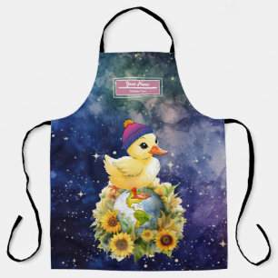Duck in Bisexual Flag Colors Beanie Stands on Plan Apron