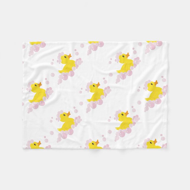Duck in Pink Bubbles Fleece Blanket (Front (Horizontal))