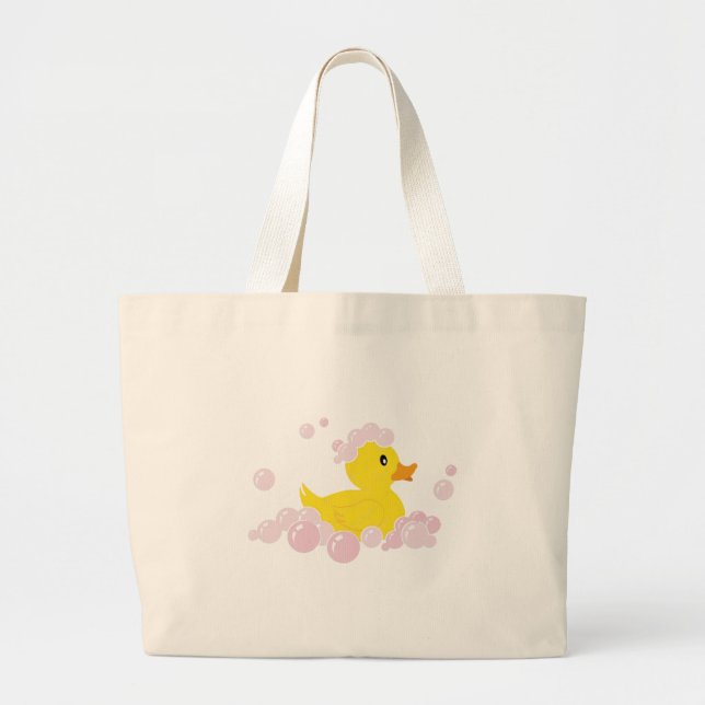 Duck in Pink Bubbles Large Tote Bag (Front)