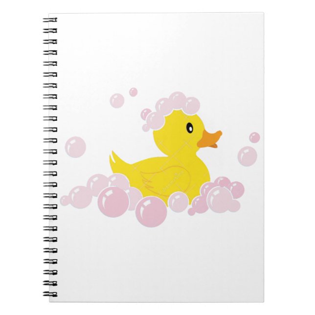 Duck in Pink Bubbles Spiral Notebook (Front)