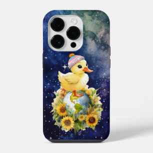 Duck in Transgender Flag Colours Beanie on Planet iPhone 14 Pro Case