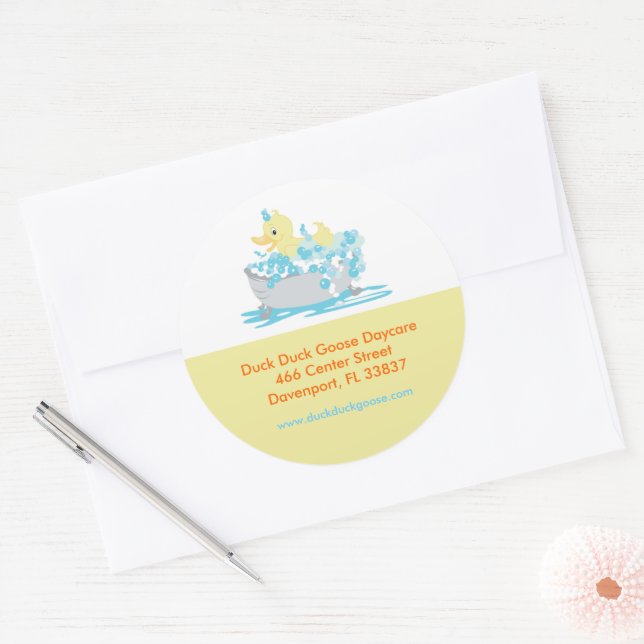 Duck in Tub Daycare Childcare Customised Classic Round Sticker (Envelope)