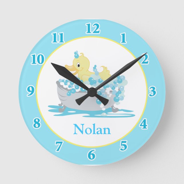 Duck in Tub Kids Bathroom Clock - Blue (Front)