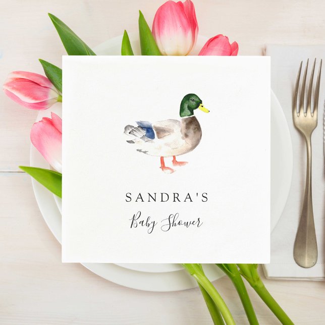 Duck Mallard Baby Shower Minimal Modern Elegant Napkin (Creator Uploaded)
