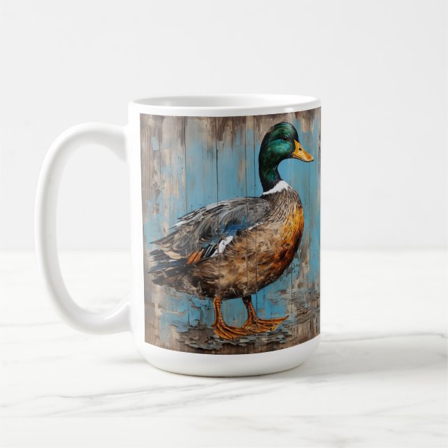 Duck, mallard, rustic country charm, gift for him coffee mug (Left)