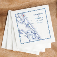 Duck NC Map Elegant Navy Blue Wedding