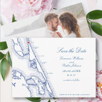 Duck NC Map Elegant Navy Blue Wedding