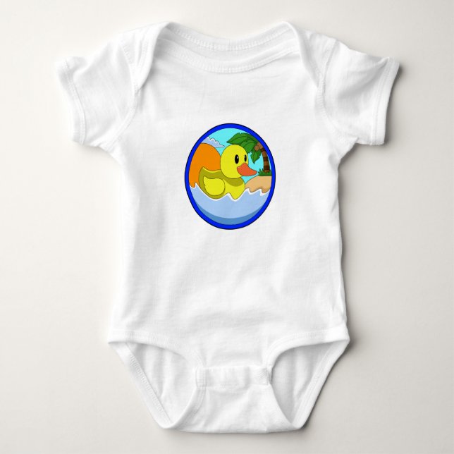 Duck on Beach with Palm trees.PNG Baby Bodysuit (Front)