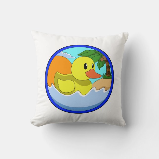 Duck on Beach with Palm trees.PNG Cushion (Front)