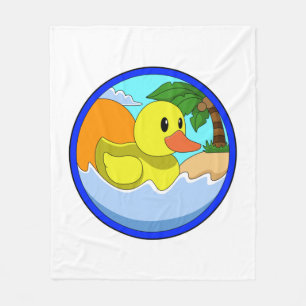 Duck on Beach with Palm trees.PNG Fleece Blanket