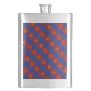 Duck on blue with red kaleidoscope hip flask