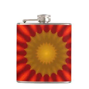 Duck on blue with red kaleidoscope hip flask