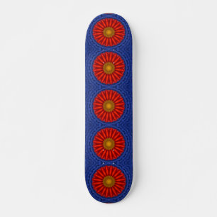Duck on blue with red kaleidoscope skateboard