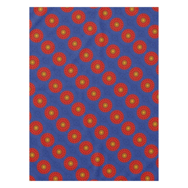 Duck on blue with red kaleidoscope tablecloth (Front)