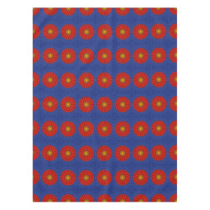 Duck on blue with red kaleidoscope tablecloth