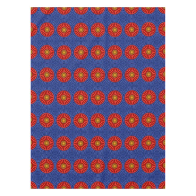 Duck on blue with red kaleidoscope tablecloth (Front)