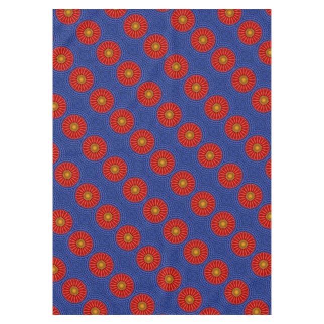 Duck on blue with red kaleidoscope tablecloth (Front)