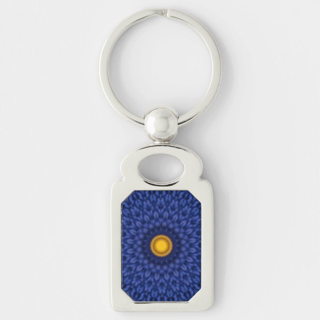 Duck on blue with yellow kaleidoscope key ring (Front)