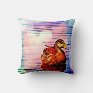 Duck On Coloured Water Throw Pillow
