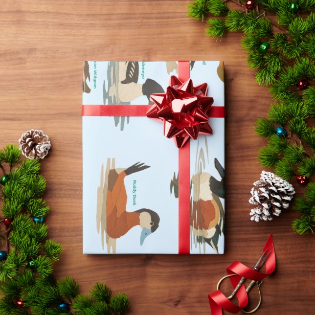 Duck Pattern on Blue Background Wrapping Paper (Holiday Gift)