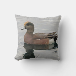 Duck Photo Male Wigeon on Calm Water Reflection Cushion