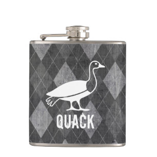 Duck Pictogram on Black Argyle Grunge Hip Flask
