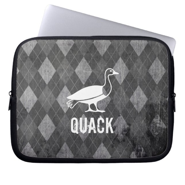 Duck Pictogram on Black Argyle Grunge Laptop Sleeve (Front)