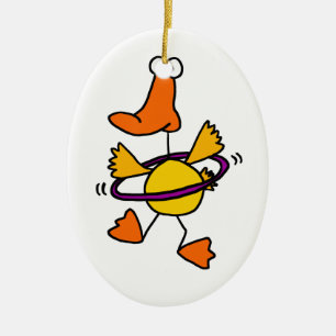 Duck Playing with Purple Hula Hoop Cartoon Ceramic Tree Decoration