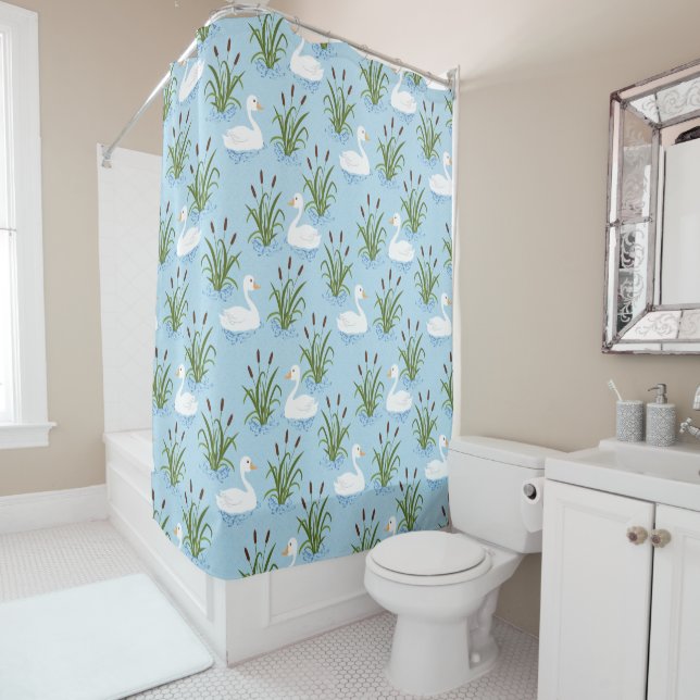 Duck Pond Pattern Shower Curtain (In Situ)