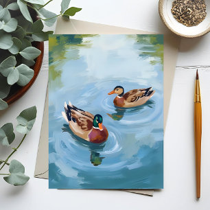 Duck Pond Watercolor Painted Postcard
